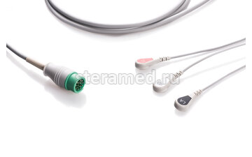 ЭКГ кабель пациента 3 отведения, кнопка для Mindray: MEC 1000, PM5000, PM6000, BeneView T5, T8, DPM6, DPM7, Beneheart D6 и iPM-9800; Biocare iM7/iM8, PM900/PM900S, BM9000/BM9000S
