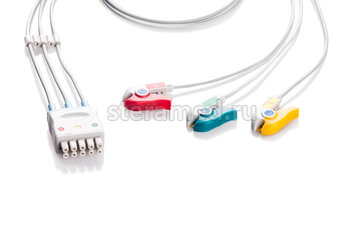 ЭКГ кабель отведений пациента 3 отведения, прищепка для Mindray: MEC 1000, PM5000, PM6000, BeneView T5, T8, DPM6, DPM7, Beneheart D6 и iPM-9800; Biocare iM7/iM8, PM900/PM900S, BM9000/BM9000S