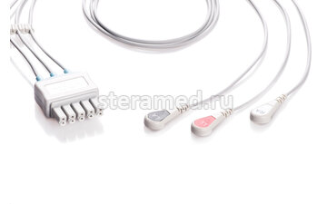 ЭКГ кабель отведений пациента 3 отведения, кнопка для Mindray: MEC 1000, PM5000, PM6000, BeneView T5, T8, DPM6, DPM7, Beneheart D6 и iPM-9800; Biocare iM7/iM8, PM900/PM900S, BM9000/BM9000S