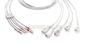 ЭКГ кабель отведений пациента AAMI 5 отведений, кнопка