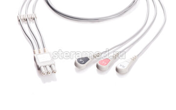 ЭКГ кабель отведений пациента 3 отведения, кнопка для Philips (Hewlett Packard) MP 20, MP 30, MP 50, MP 60, IE33, CX50, 43100A, 43110A, 43120A, 78352C, 78354C, 78834C, 862474 C3, М3046А, M2, M3, M4, M4735A, V24E, 50XM; NT3A; NT3A, NT3B, NT3C, NT3E, NT3