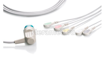 ЭКГ кабель пациента 5 отведений, кнопка для Medtronic: Lifepak 11, Lifepak 12, Lifepak 15, Lifepak 20