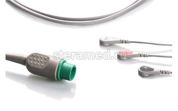 ЭКГ кабель пациента 3 отведения, кнопка для Spacelabs: Ultraview 90492, 91220, 90496, 91496