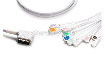 Кабель ЭКГ для Kenz ECG 108, 109, 110, 305, Cardico 302, 306, 601, 610, 1203, 1207, 1210, 1211, 1215 тип «Кнопка» фото 1