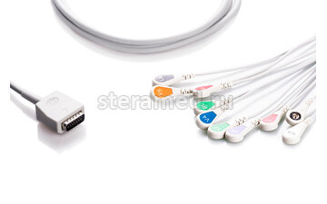 Кабель ЭКГ для Nihon Kohden Cardiofax, 5151A, 5403A, 5503A, 5504A, 6151, 6151A, 6151B, 6851, 6306A, 6353, 6353A, 6543A, 8110, 8330, 8330A тип «Кнопка» фото 1