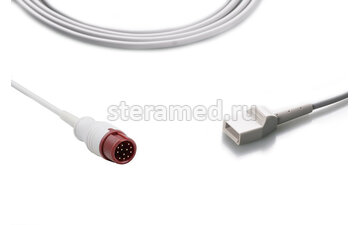 Кабель для подключения датчика инвазивного измерения давления Mindray BeneView T1, BeneView T5, BeneView T6, BeneView T8, DPM6, DPM7, Passport разъем Utah