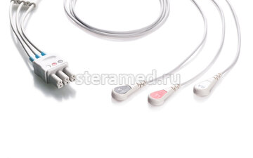 ЭКГ кабель отведений пациента 3 отведения, кнопка для Draeger: Infinity C500, C700, Delta, Delta XL, Gamma, Gamma X, Gamma XL, Kappa, Kappa XLT, Omega S, Vista, Vista XL, SC 6000, SC 7000, SC 9000; Schiller